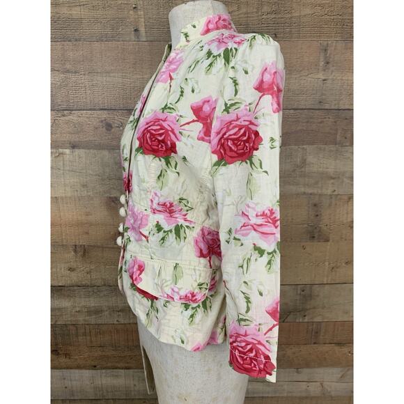 Vintage Y2K Banana Republic Rose Print Fitted Jacket Sz 8 Linen Cotton Coquette - Picture 6 of 13